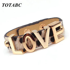 Hand-Made Punk Leather Bracelet Leopard Pattern Female Jewelry