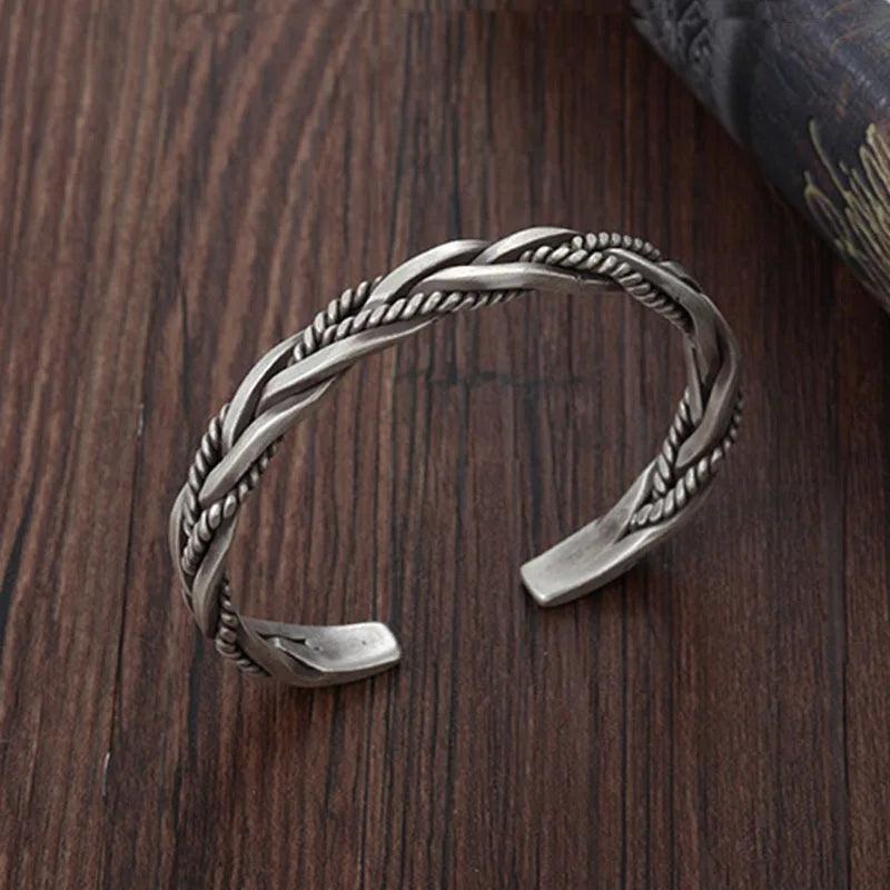 Vintage Twisted Woven Bracelet Neutral Retro Thai Silver