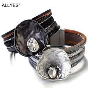 Crystal Gun Metal Enamel Wide Cuff Bracelet