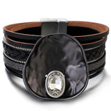Crystal Gun Metal Enamel Wide Cuff Bracelet