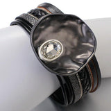 Crystal Gun Metal Enamel Wide Cuff Bracelet