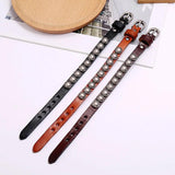 Vintage Rivet Inlay Leather Braid Bracelet with Pearl Pendant