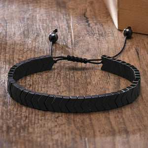 Hematite Stone Beads Bracelet Adjustable Wristband Energy Balance
