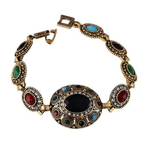 Bohemian Red Gem Stone Resin Tribal Bracelet Gold-Color Jewellery
