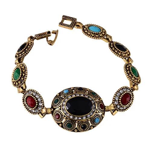 Bohemian Red Gem Stone Resin Tribal Bracelet Gold-Color Jewellery
