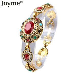 Bohemian Red Gem Stone Resin Tribal Bracelet Gold-Color Jewellery