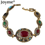 Bohemian Red Gem Stone Resin Tribal Bracelet Gold-Color Jewellery