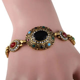 Bohemian Red Gem Stone Resin Tribal Bracelet Gold-Color Jewellery