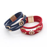 Boho Leather Wrap Bracelet with Rhinestone Pearls