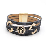 Boho Leather Wrap Bracelet with Rhinestone Pearls