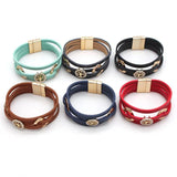 Boho Leather Wrap Bracelet with Rhinestone Pearls