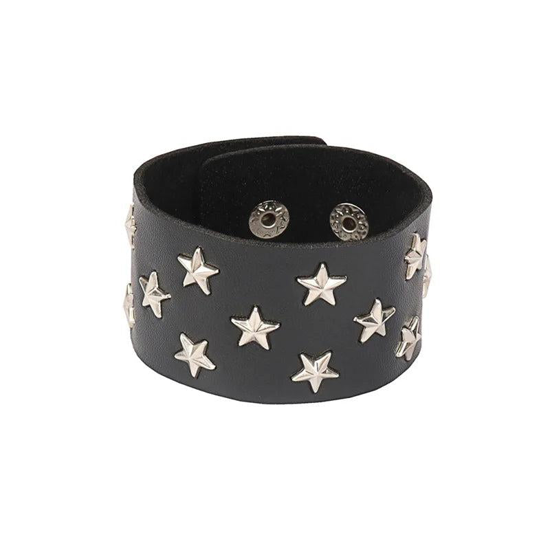 Women Punk Gothic Leather Bracelet Rock Pentagram Jewelry