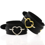 Silver Heart Wide Cuff Leather Bracelets Unisex Wristband