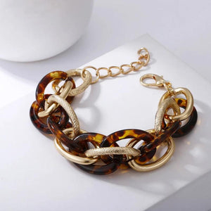 Leopard Metal Resin Chain Bracelet Punk Chunky Bangle