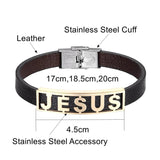 Religious Jesus Bracelet Stainless Steel Leather Cuff Bangle