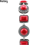 Vintage Red Turquoises Bracelet Antique Silver Plated Jewelry