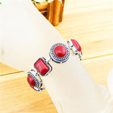 Vintage Red Turquoises Bracelet Antique Silver Plated Jewelry