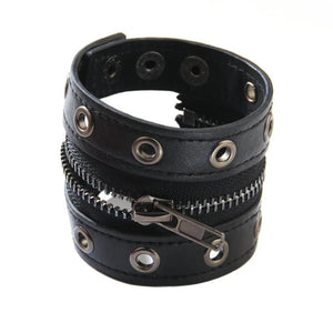 Wide Punk Leather Bracelet Geometric Metal Wrap Charm Jewelry