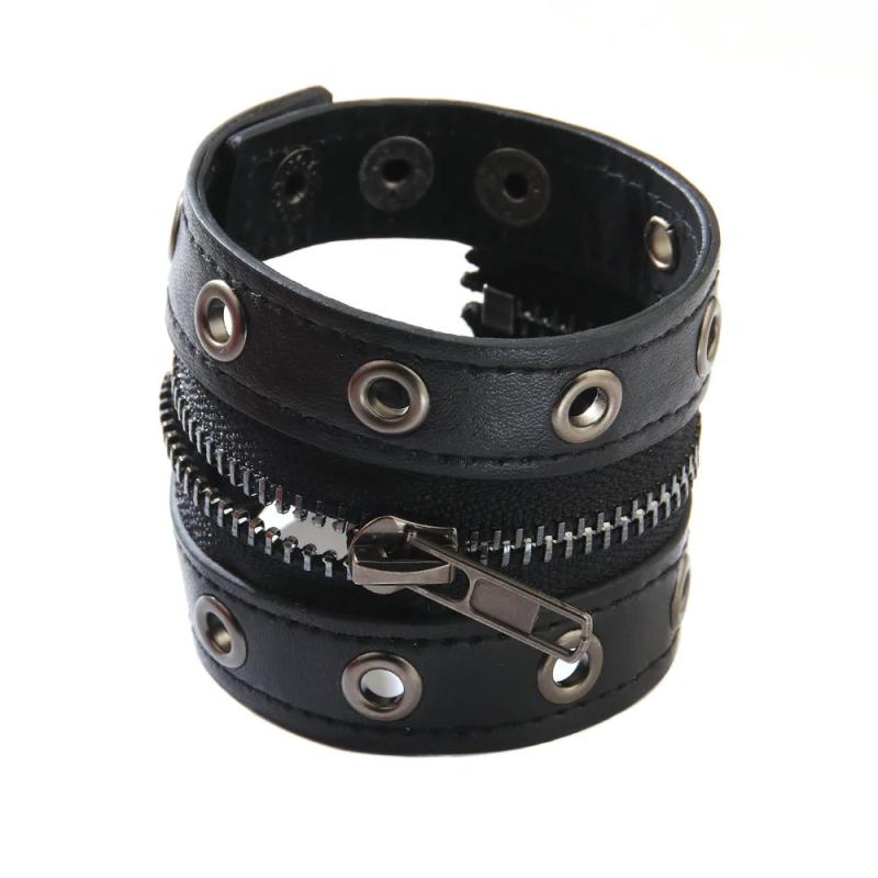 Wide Punk Leather Bracelet Geometric Metal Wrap Charm Jewelry