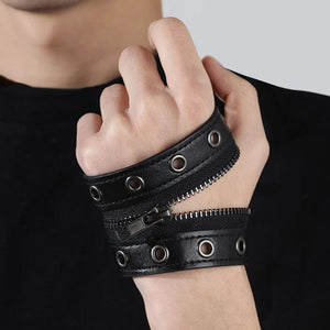 Wide Punk Leather Bracelet Geometric Metal Wrap Charm Jewelry
