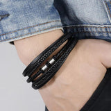 Multilayer Stainless Steel Leather Bracelet for Men