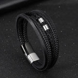 Multilayer Stainless Steel Leather Bracelet for Men