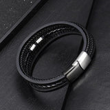 Multilayer Stainless Steel Leather Bracelet for Men