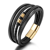 Multilayer Stainless Steel Leather Bracelet for Men