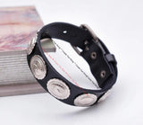 Punk Biker Tribal Flower Concho Leather Bracelet Cuff