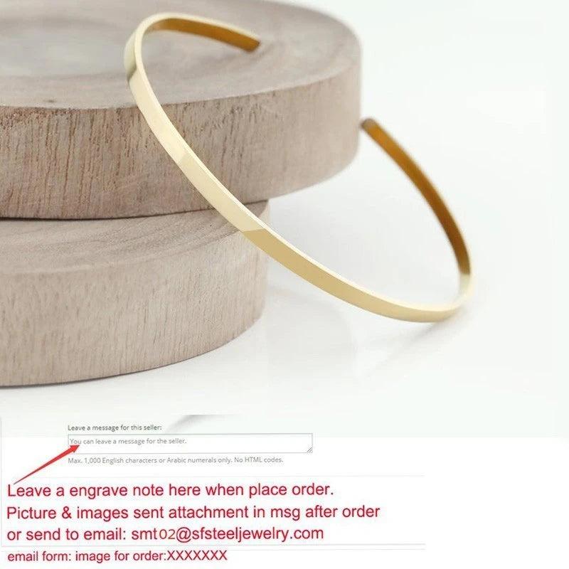 5mm Plain Women's Cuff Bracelet Bangle Stainless Steel Minimalist