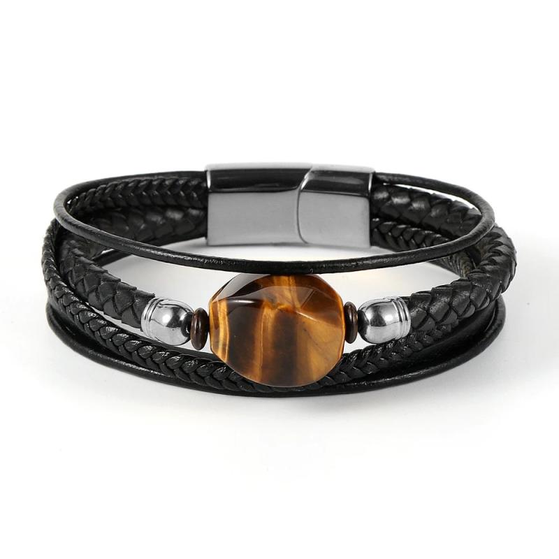 Braided Multilayer Leather Bracelet with Gemstone Crystals