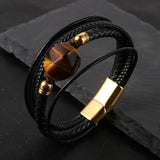 Braided Multilayer Leather Bracelet with Gemstone Crystals