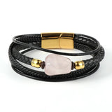 Braided Multilayer Leather Bracelet with Gemstone Crystals