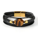 Braided Multilayer Leather Bracelet with Gemstone Crystals
