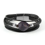 Braided Multilayer Leather Bracelet with Gemstone Crystals