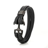 Kirykle Titanium Steel Men's Leather Bracelet - Anchor Leather Rope Bracelet