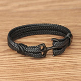 Kirykle Titanium Steel Men's Leather Bracelet - Anchor Leather Rope Bracelet