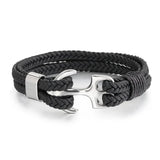 Kirykle Titanium Steel Men's Leather Bracelet - Anchor Leather Rope Bracelet