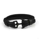 Kirykle Titanium Steel Men's Leather Bracelet - Anchor Leather Rope Bracelet