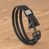 Kirykle Titanium Steel Men's Leather Bracelet - Anchor Leather Rope Bracelet