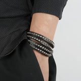 Punk Rock Men Bracelet Cuff Multilayer Leather Rivets Charm Bangle Wrap