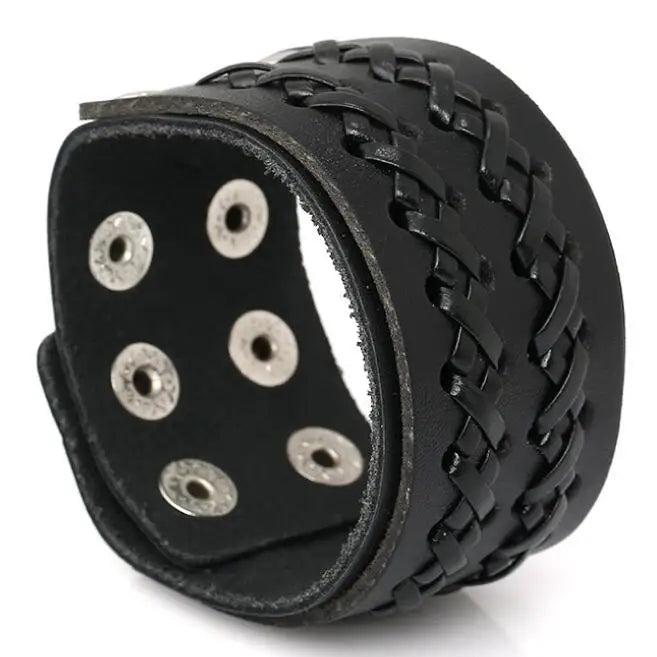Wide Leather Biker Bracelet Cuff Vintage Punk Style
