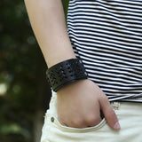 Wide Leather Biker Bracelet Cuff Vintage Punk Style