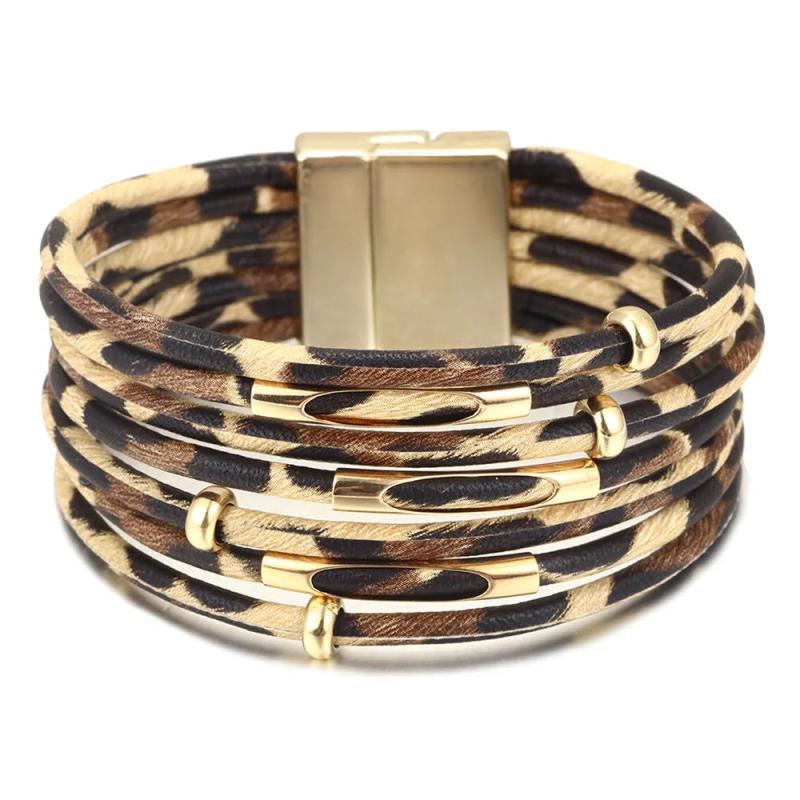 Leopard Leather Wrap Bracelet for Women Multi-Layer