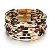 Leopard Leather Wrap Bracelet for Women Multi-Layer
