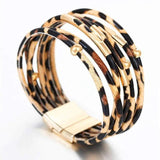 Leopard Leather Wrap Bracelet for Women Multi-Layer