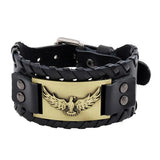 Flying Eagle Leather Bracelet Men Wide Alloy Cuff Bangle Wristband