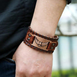 Flying Eagle Leather Bracelet Men Wide Alloy Cuff Bangle Wristband