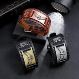Flying Eagle Leather Bracelet Men Wide Alloy Cuff Bangle Wristband