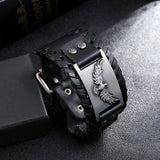 Flying Eagle Leather Bracelet Men Wide Alloy Cuff Bangle Wristband